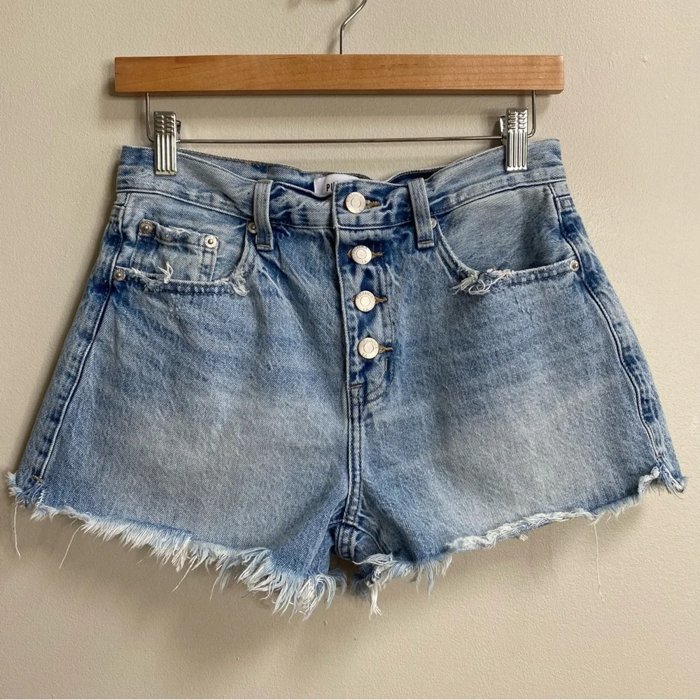 Pistola Light Blue Adam Wash Nova Button Fly Cut-Off High Rise Denim Shorts 26